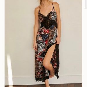 Free People Right Now Black Lace Floral Midi Slip Dress BRAND NEW WITH TAGS